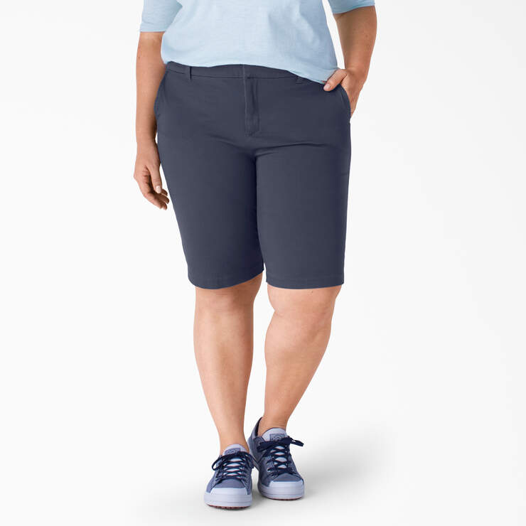 Women's Plus Perfect Shape Straight Fit Bermuda Shorts, 11" - Rinsed Navy (RNV) image number 1