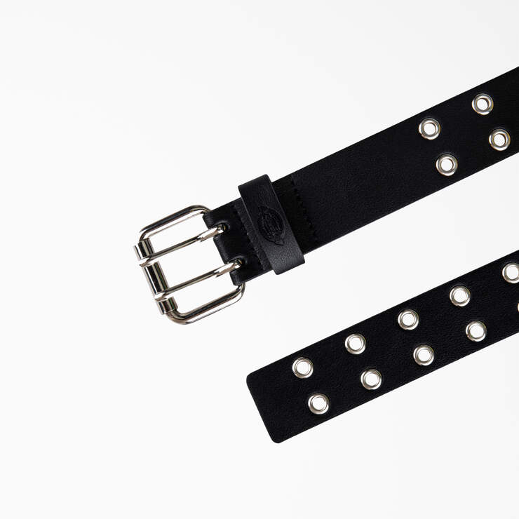 Women's Leather Double Grommet Belt - Black (BK) image number 4