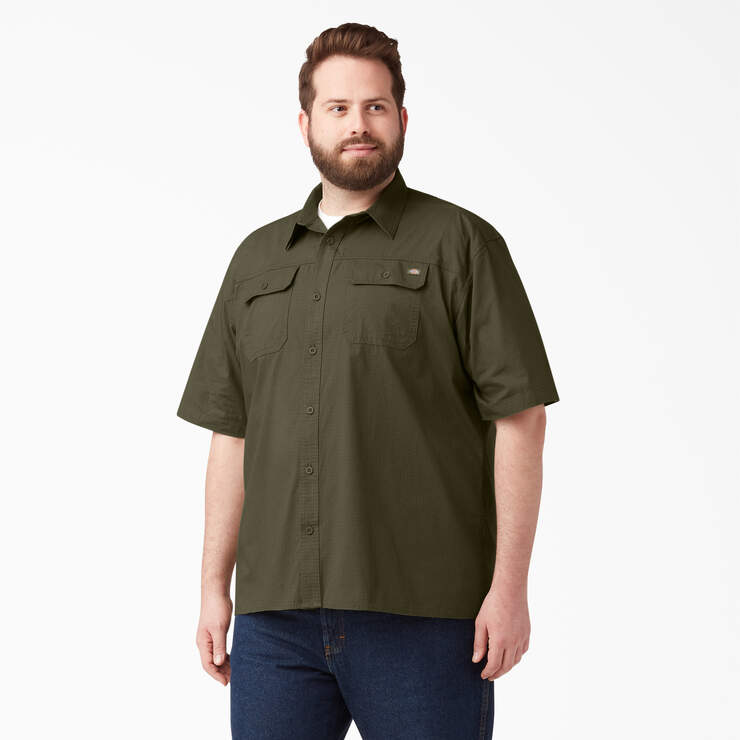 Short Sleeve Ripstop Work Shirt - Rinsed Military Green (RML) image number 4