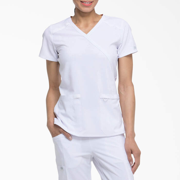 Women's EDS Essentials Mock Wrap Scrub Top - White (DWH) image number 1