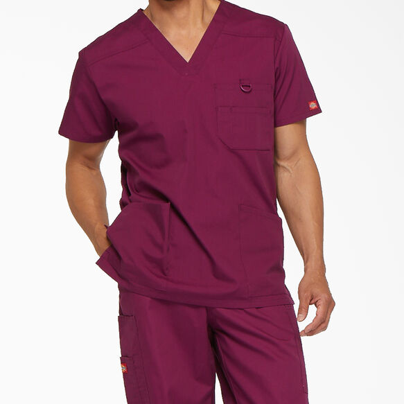 Men's EDS Signature V-Neck Scrub Top - WINE (WIN)