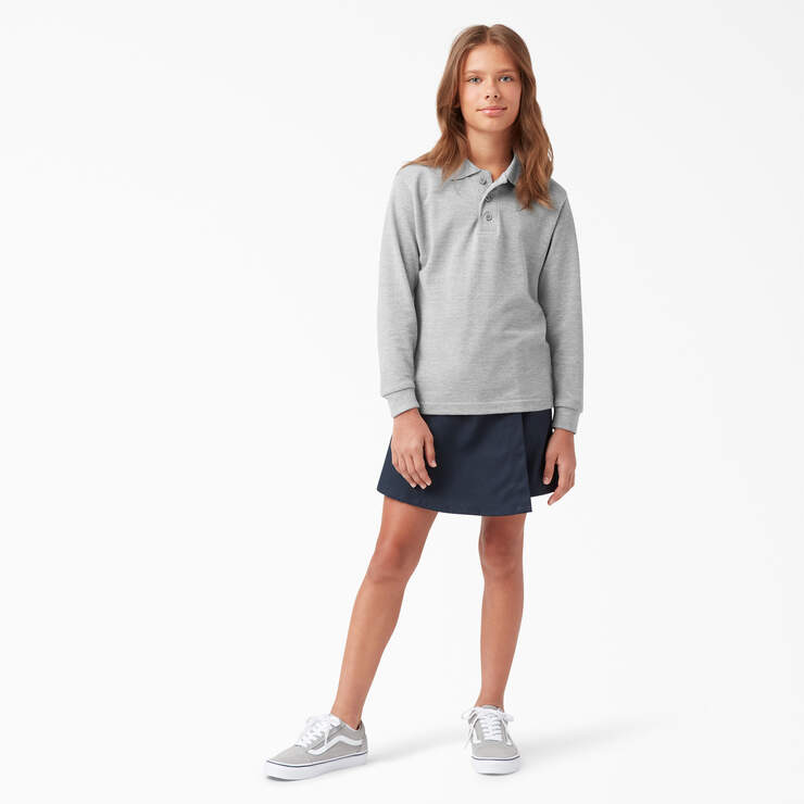Kids' Piqué Long Sleeve Polo, 4-20 - Heather Gray (HG) image number 4
