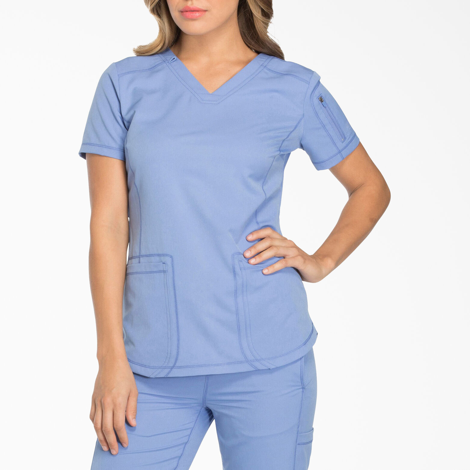 V Neck Top Ceil Blue L Womens Scrubs Dickies