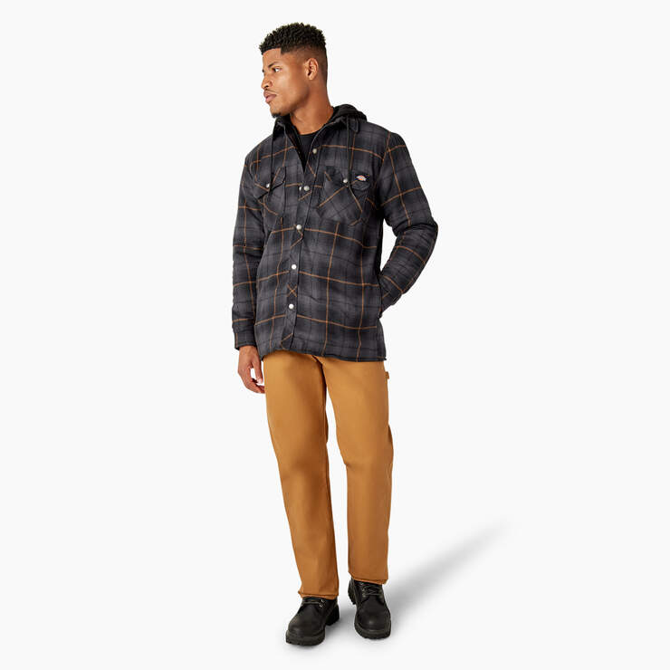 Water Repellent Flannel Hooded Shirt Jacket - Black/Charcoal Ombre Plaid (C1D) image number 5