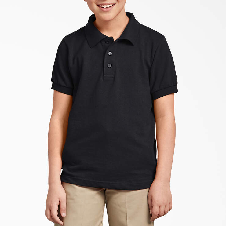 Kids' Piqué Short Sleeve Polo, 4-20 - Black (BK) image number 1