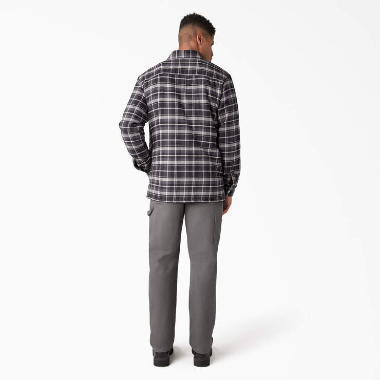 Water Repellent Fleece-Lined Flannel Shirt Jacket - Charcoal/Black Plaid (B1X) image number 6