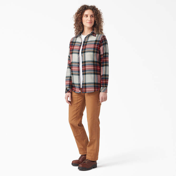 Women's Plaid Flannel Long Sleeve Shirt - Molten Lava Highland Plaid (B1L) image number 4