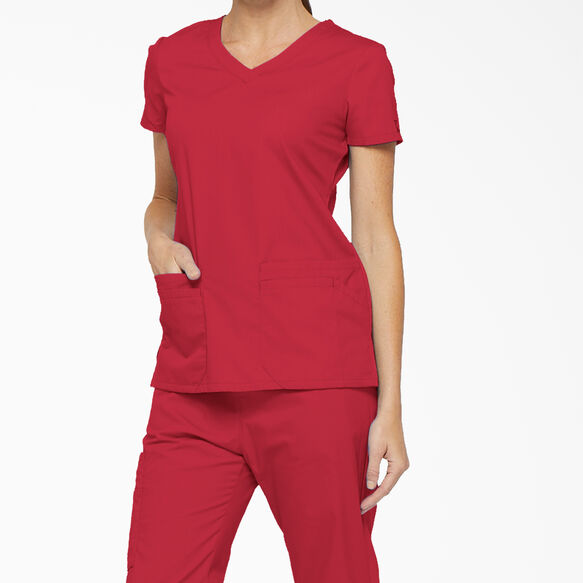 Women&#39;s EDS Signature V-Neck Scrub Top with Pen Slot - Red &#40;RD&#41;