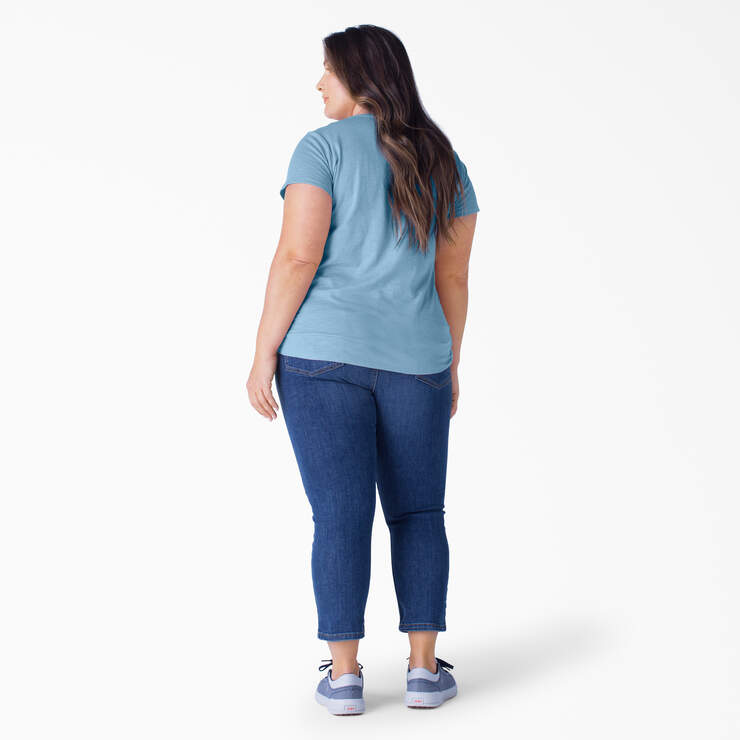 Women's Plus Short Sleeve V-Neck T-Shirt - Dusty Blue (DL) image number 4