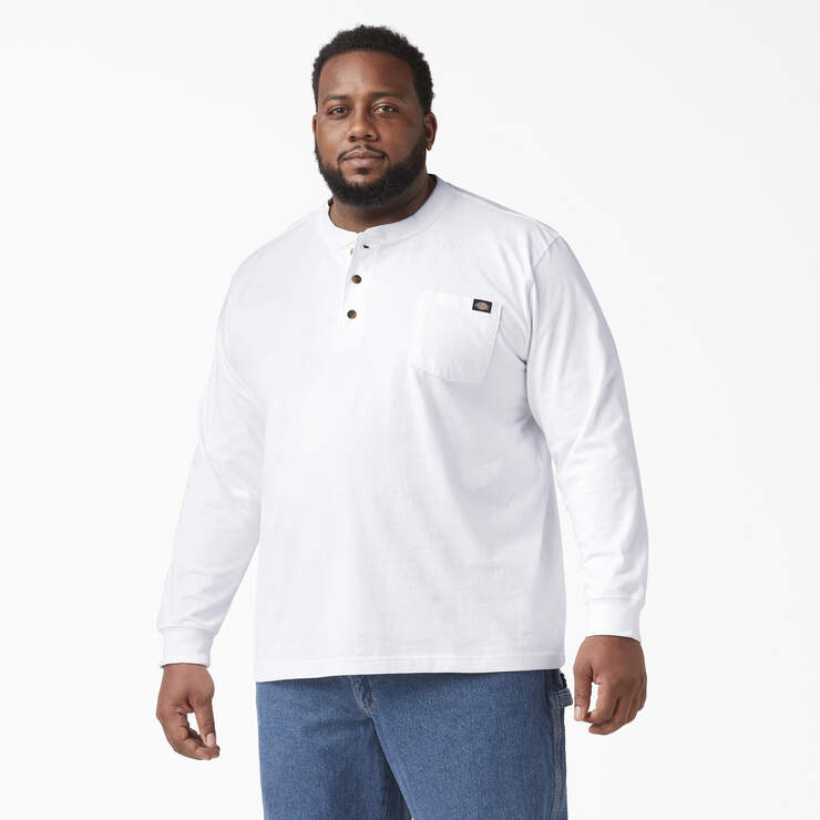 Heavyweight Long Sleeve Henley T-Shirt - White (WH) image number 3