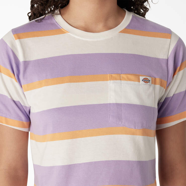 Women's Striped Cropped Pocket T-Shirt - White/Purple Collegiate Stripe (WPS) image number 5