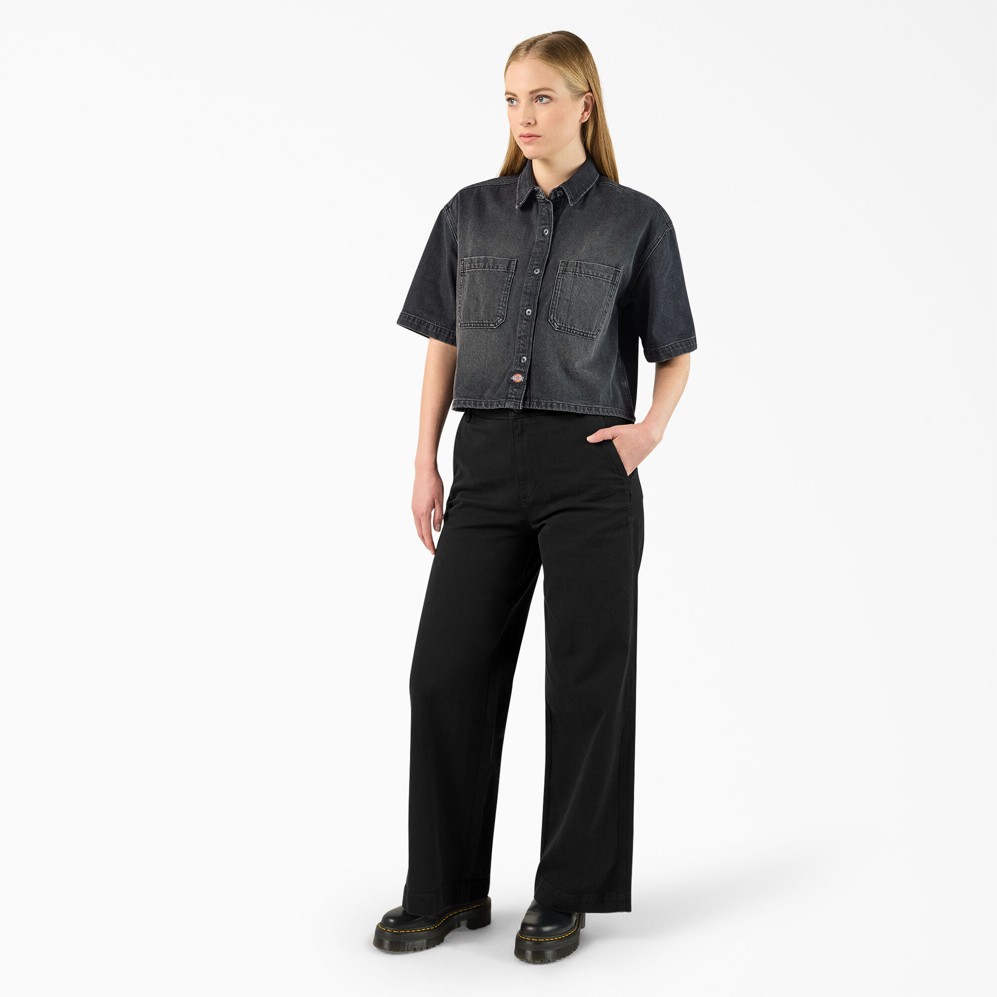 売れ筋商品|||ディッキーズ シャツ レディース トップス WORK SHIRT CROPPED - Button-down blouse - black Women's Cropped Work Shirt - Dickies US