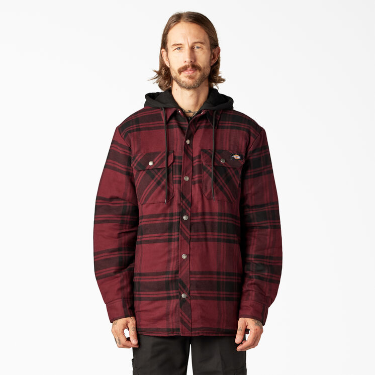 Relaxed Fit Icon Hooded Quilted Flannel Shirt Jacket - Dark Port Black Plaid &#40;PBP&#41;