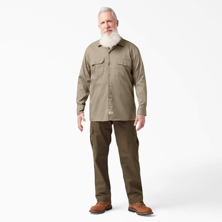 FLEX Relaxed Fit Long Sleeve Work Shirt - Desert Sand (DS) image number 7