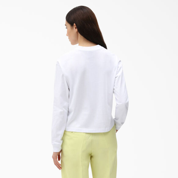 Women&#39;s Script Logo Long Sleeve Cropped T-Shirt - White &#40;WH&#41;