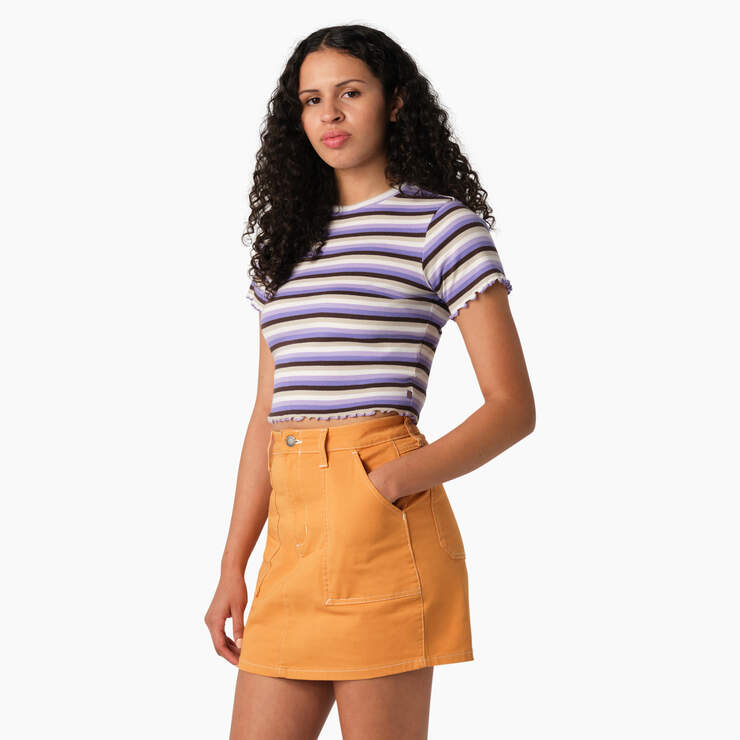 Women's Striped Cropped Baby T-Shirt - Purple Rose Explorer Stripe (PXS) image number 3