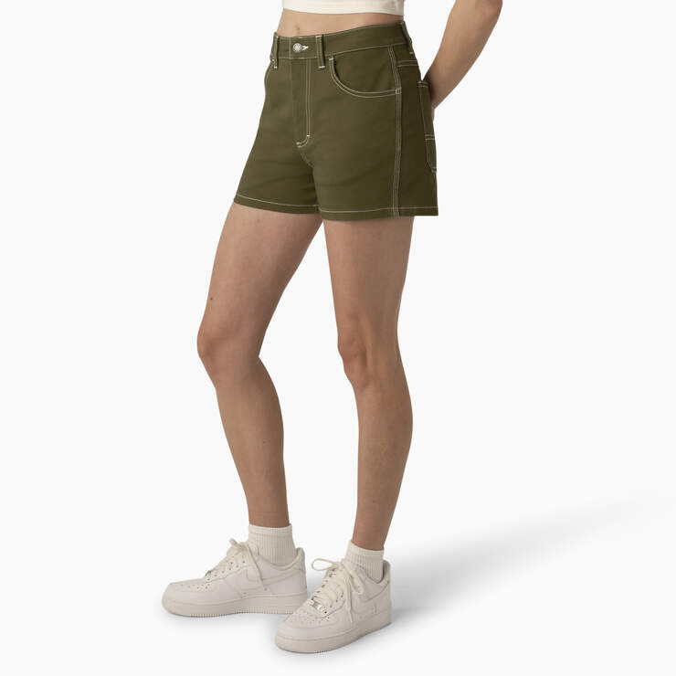 Women's Carpenter Shorts, 3" - Military Green (ML) image number 3