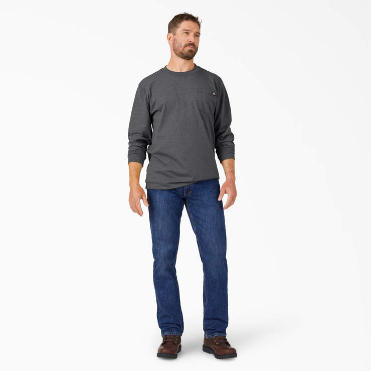 Heavyweight Heathered Long Sleeve Pocket T-Shirt - Charcoal Gray Heather (CGH) image number 6