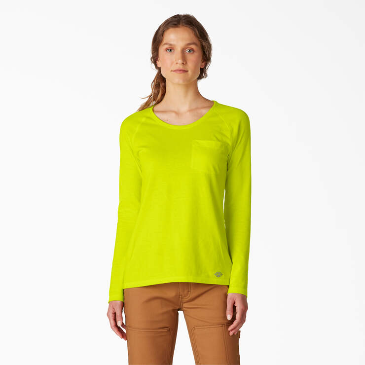 Women's Cooling Long Sleeve Pocket T-Shirt - Bright Yellow (BWD) image number 1