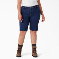 Women’s Plus Relaxed Fit Carpenter Shorts, 11" - Stonewashed Dark Blue (DSW)