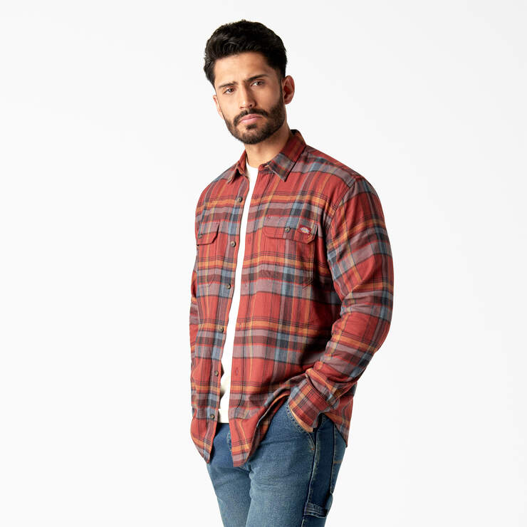 FLEX Long Sleeve Flannel Shirt - Fired Brick/Multi Plaid (A2Q) image number 3