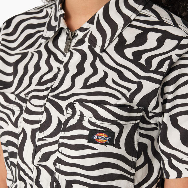 Women’s Regular Fit Zebra Print Shortalls - Ecru/Black (EUQ) image number 5