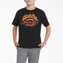 Boys&#39; Short Sleeve Flaming Logo T-Shirt - Black &#40;BLK&#41;