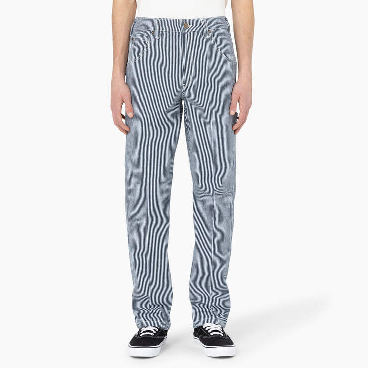 Garyville Regular Fit Hickory Stripe Carpenter Pants - Ecru/Airforce Blue (EUA) image number 1