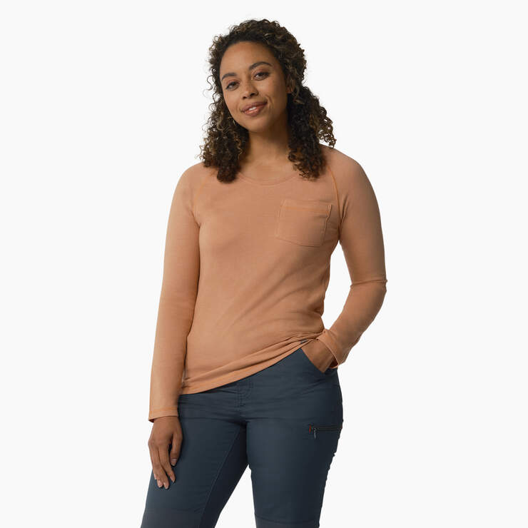 Women's Cooling Long Sleeve Pocket T-Shirt - Cork Single Dye Heather (C2K) image number 1
