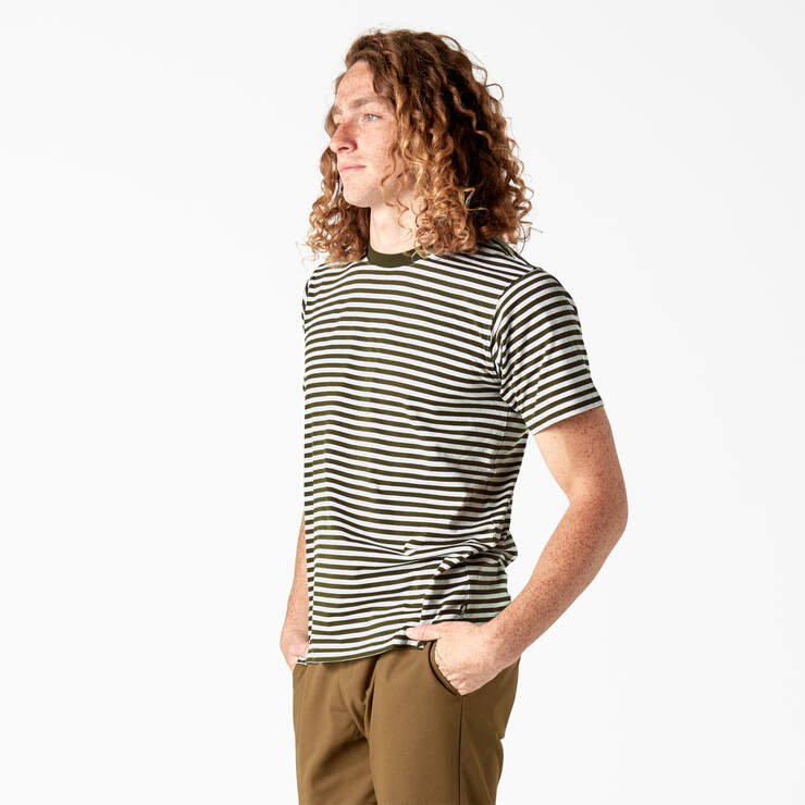 Dickies Skateboarding Striped T-Shirt - Dark Olive/White Stripe (STQ) image number 3