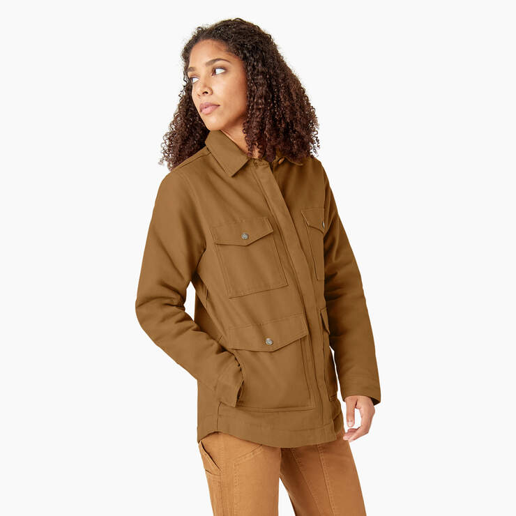 Women's Duck High Pile Fleece Lined Chore Coat - Brown Duck (BD) image number 4