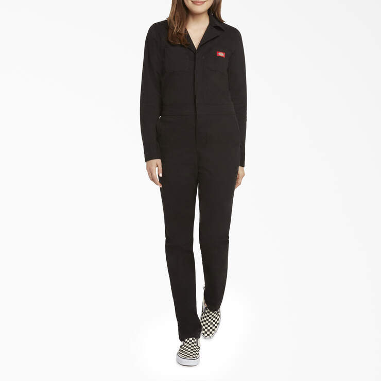 Dickies Girl Juniors' Button Front Coveralls - Black (BK) image number 1