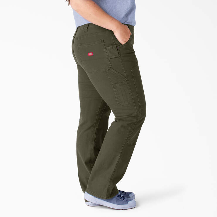 Women's Plus FLEX Relaxed Fit Duck Carpenter Pants - Rinsed Moss Green (RMS) image number 4