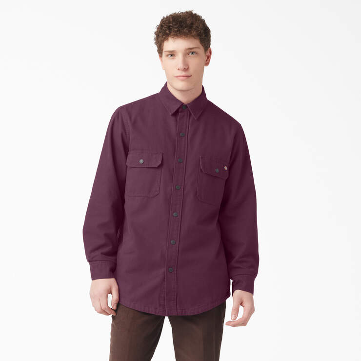 Long Sleeve Flannel-Lined Duck Shirt - Grape Wine (GW9) image number 1