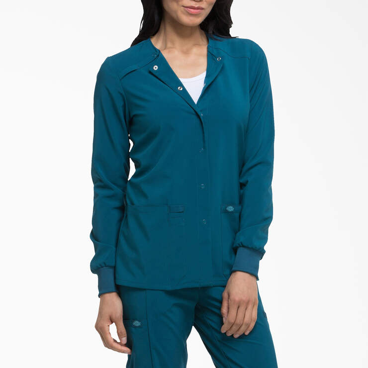 Women's EDS Essentials Snap Front Scrub Jacket - Caribbean Blue (CRB) image number 4