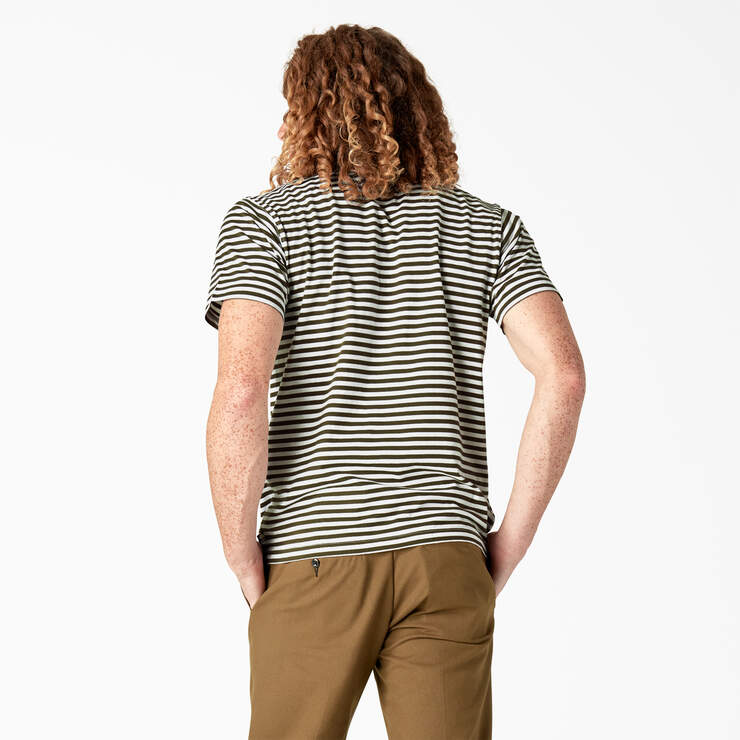 Dickies Skateboarding Striped T-Shirt - Dark Olive/White Stripe (STQ) image number 2