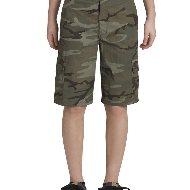 Boys' Relaxed Fit Camo Ripstop Cargo Shorts, 8-18 - Rinsed Light Green Camo (RLGC) image number 1