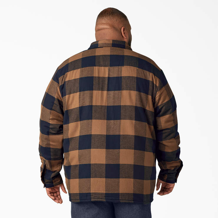 Water Repellent Fleece-Lined Flannel Shirt Jacket - Brown Duck/Navy Buffalo Plaid (B1M) image number 5