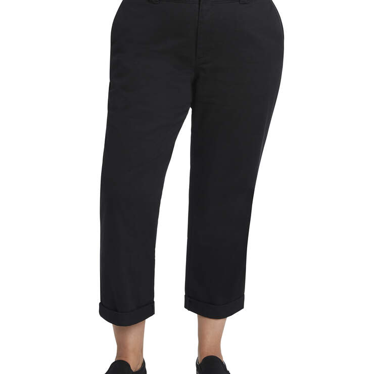 Dickies Girl Juniors' Plus Roll Hem Cropped Work Pants - Black (BLK) image number 1