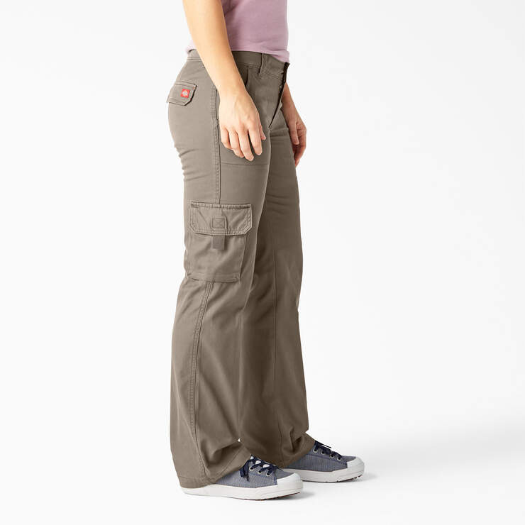 Women's Relaxed Fit Straight Leg Cargo Pants - Rinsed Pebble Brown (RNP) image number 4