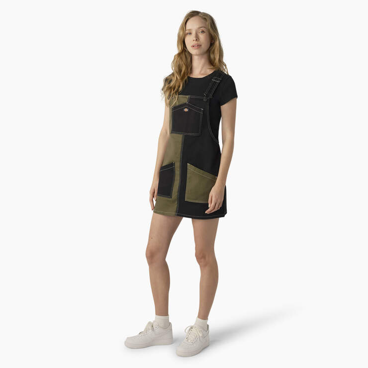 Women's Regular Fit Colorblock Bib Overall Dress - Military/Black Color Block (MCK) image number 3