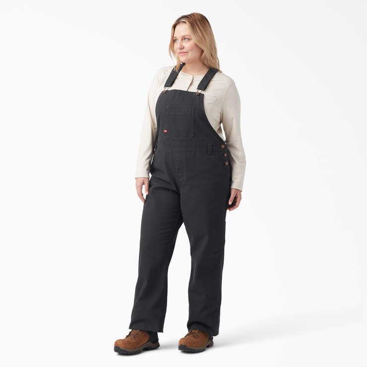 Women's Plus Relaxed Fit Bib Overalls - Rinsed Black (RBK) image number 1