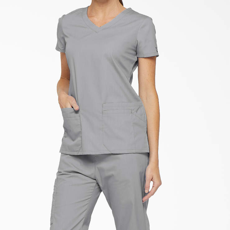 Women's EDS Signature V-Neck Scrub Top - Gray (GY) image number 3