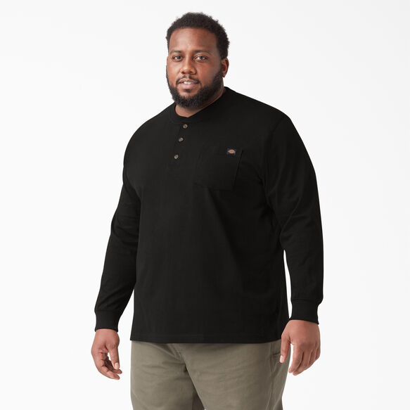 Heavyweight Long Sleeve Henley T-Shirt - Black &#40;BK&#41;