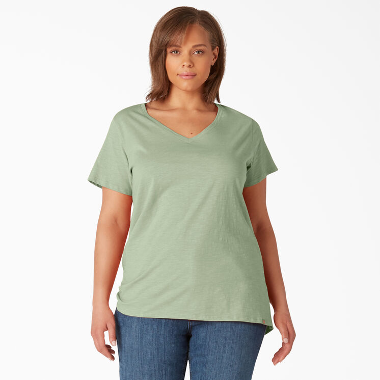Women&#39;s Plus Short Sleeve V-Neck T-Shirt - Celadon Green &#40;C2G&#41;
