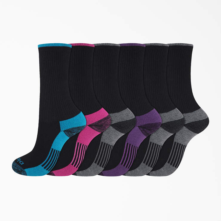 Women's Moisture Control Crew Socks, Size 6-9, 6-Pack - Black Assorted (QY) image number 1