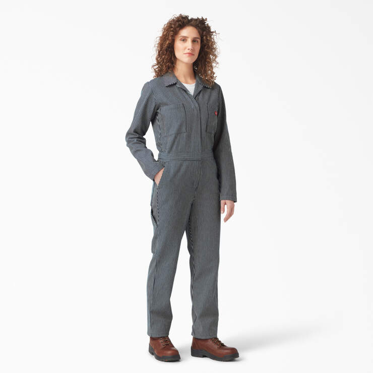Women's Relaxed Fit Long Sleeve Hickory Stripe Coveralls - Rinsed Hickory Stripe (RHS) image number 1