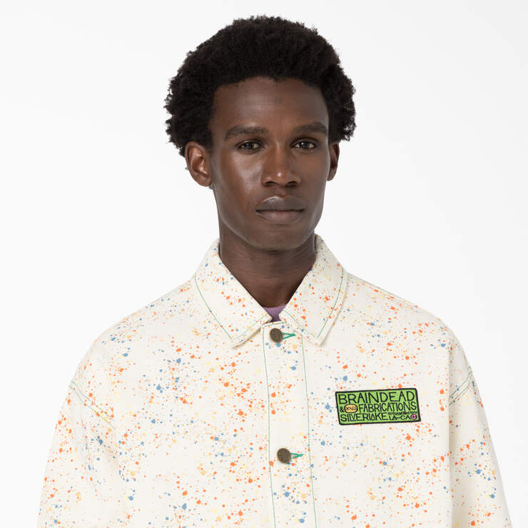 Brain Dead Paint Splatter Canvas Jacket - White (WH) image number 7