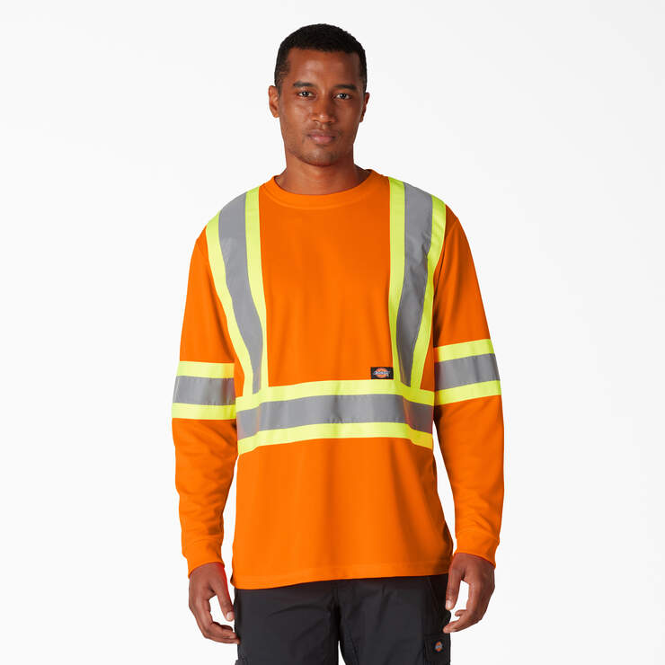 Hi Vis Safety Long Sleeve T-Shirt - ANSI Orange (AO) image number 1