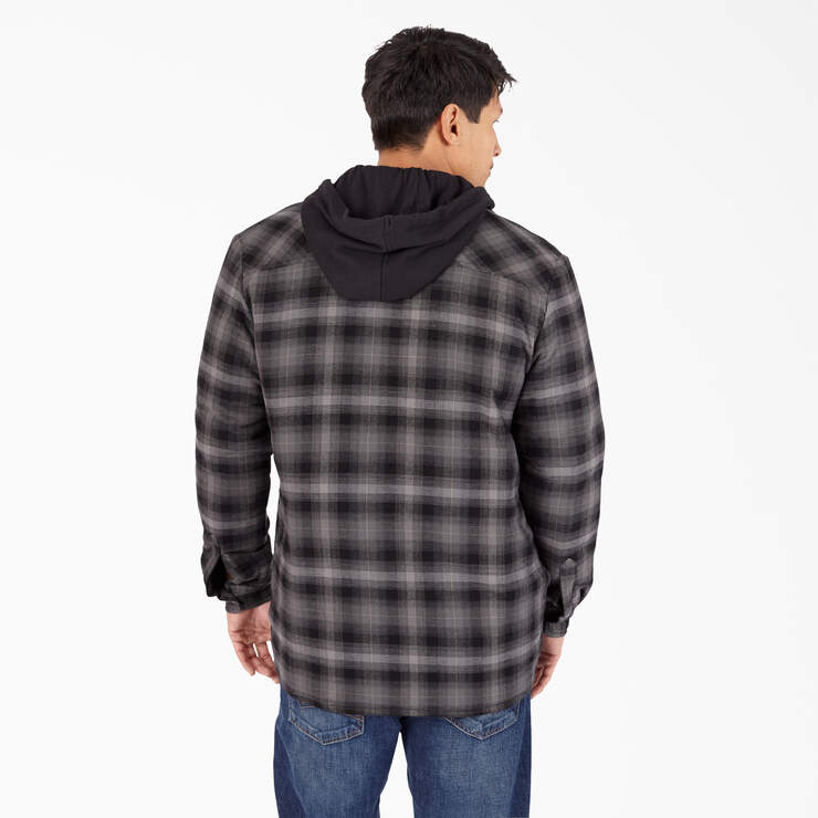 Water Repellent Flannel Hooded Shirt Jacket - Black Ombre Plaid (AP1) image number 2